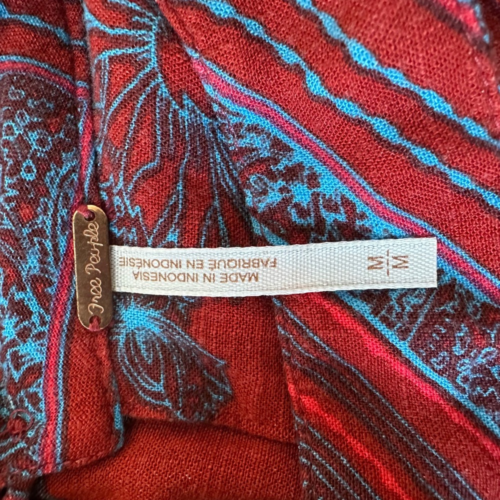 Free‎ People Paisley Walking on a Dream Choker V-Neck Long Sleeve Blouse Medium - Picture 7 of 7